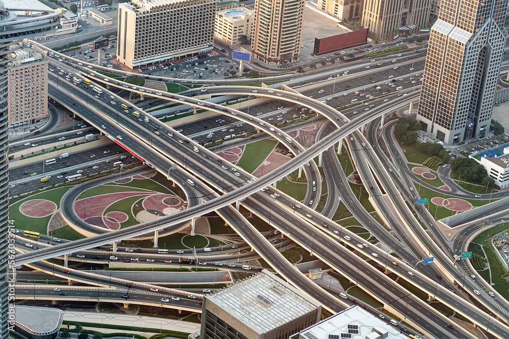 Top view of car moving on a concrete road