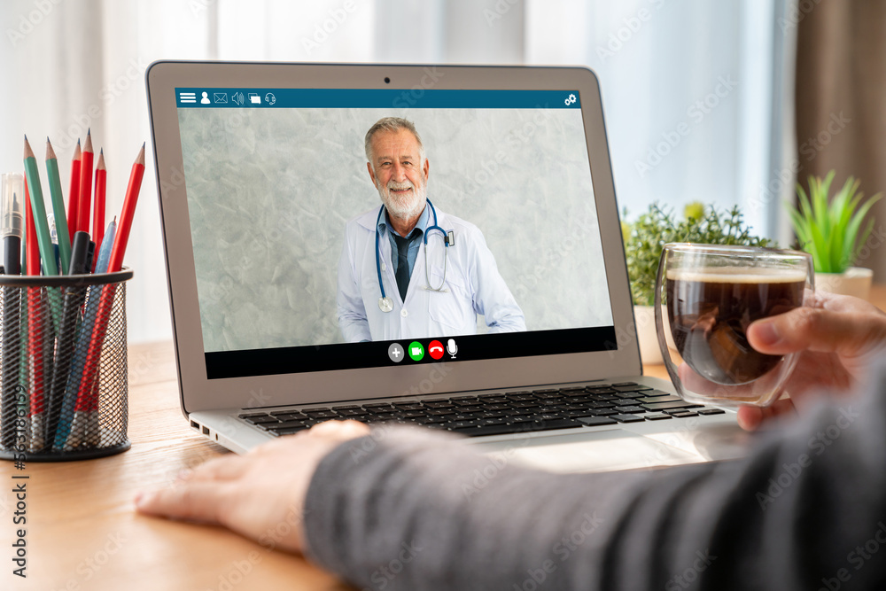 Doctor video call online by modish telemedicine software application for virtual meeting with patien