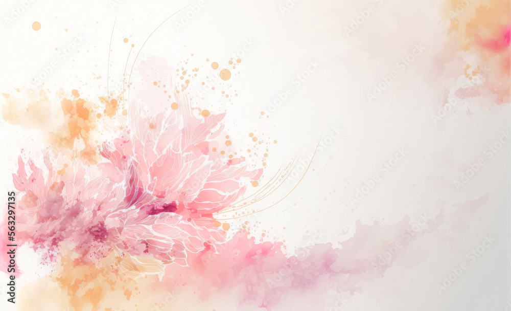 Abstract watercolor art background with pink flowers in style of watercolor paints design. Peculiar 