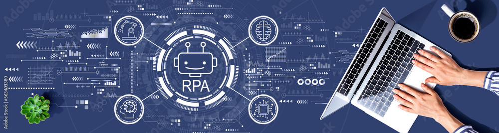 Robotic Process Automation theme with person using a laptop