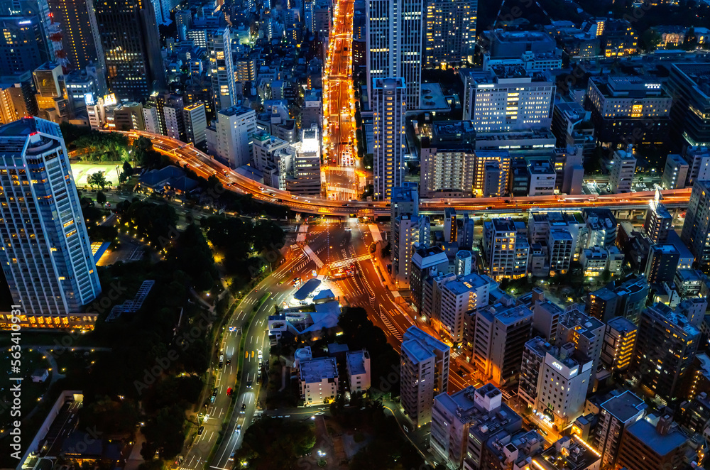 The skyline and cityscape at sunset in Tokyo, Japan