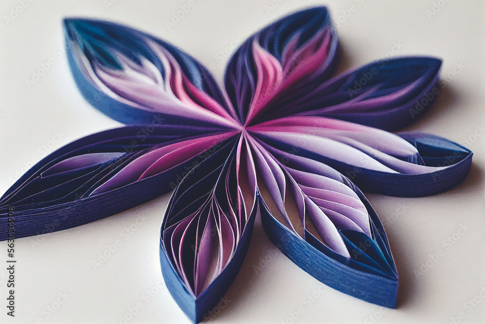 Splendid paper quilling snowflake shape flower background in . Realistic abstract paper craft in geo