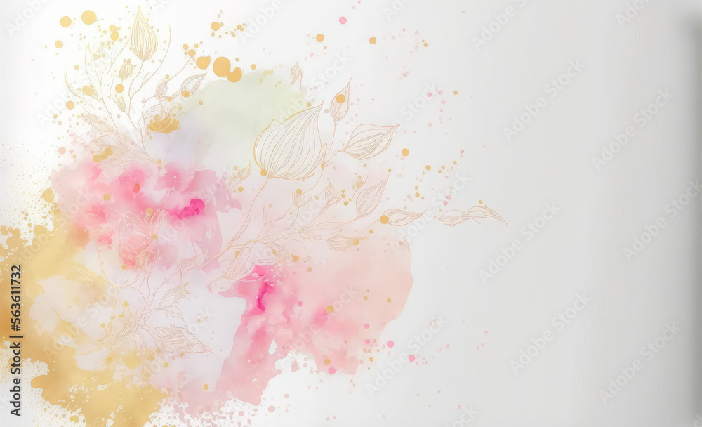 Abstract watercolor art background with pink flowers in style of watercolor paints design. Peculiar 