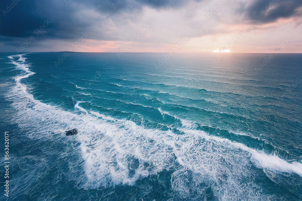 深海中飞溅的海水白浪的壮观鸟瞰背景照片