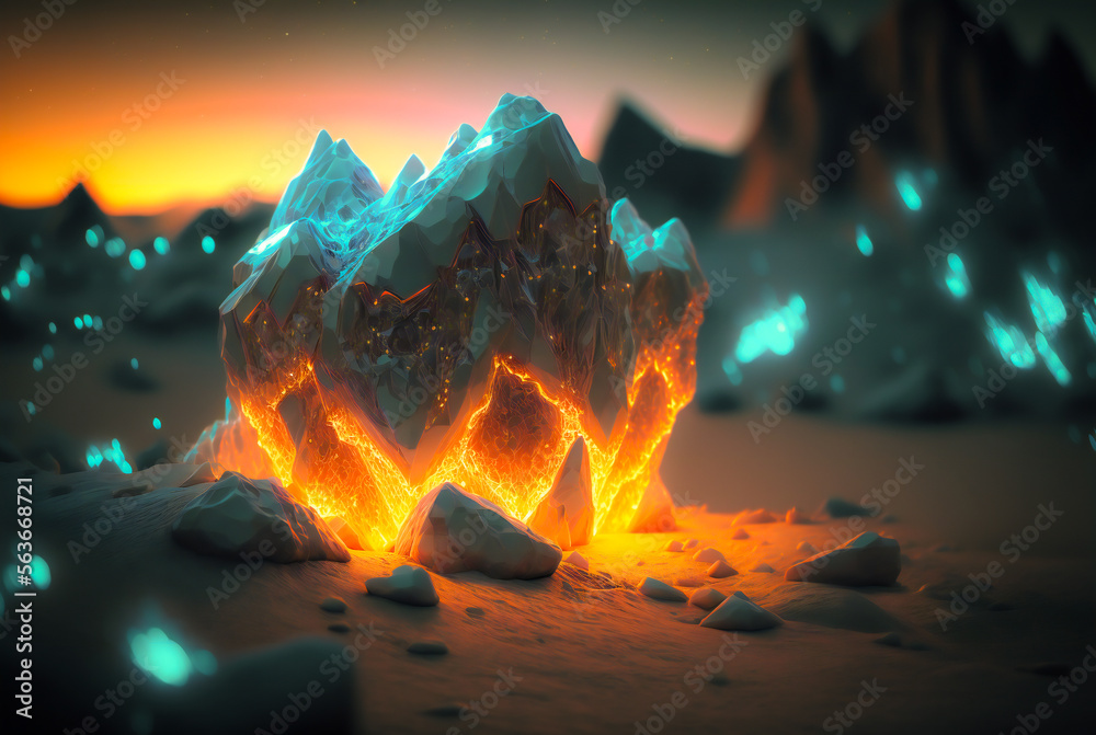 Fantasy Luminescent Crystals. Created with Generative AI technology.