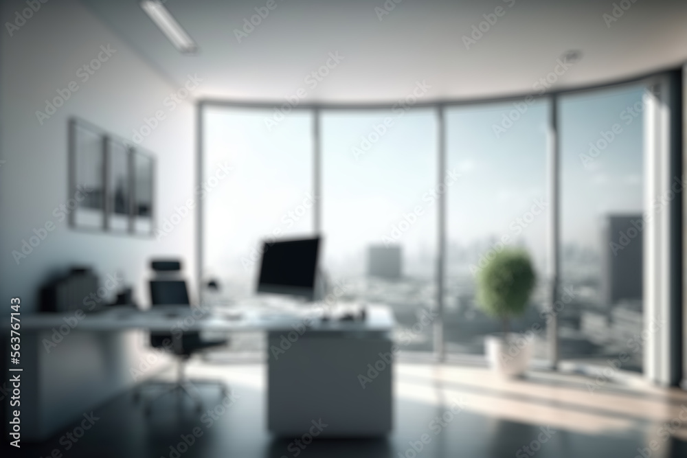 Blur background of empty modern office background in city center . Workspace interior design . Clean