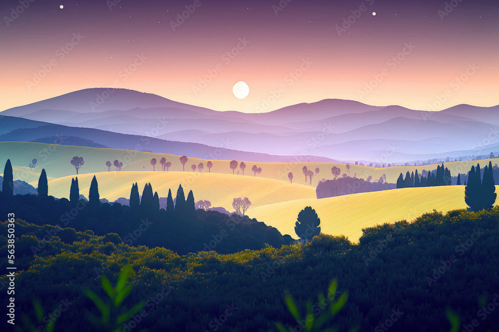 Field horizon and mountain in flat style background wallpaper