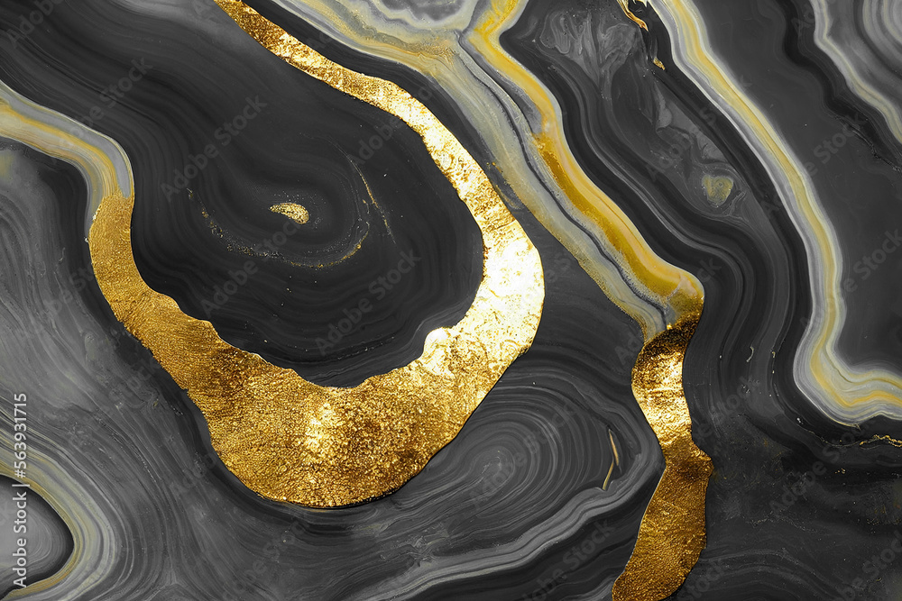 Abstract art background with a fluid marble black and gold texture. Splendid luxury abstract artwork