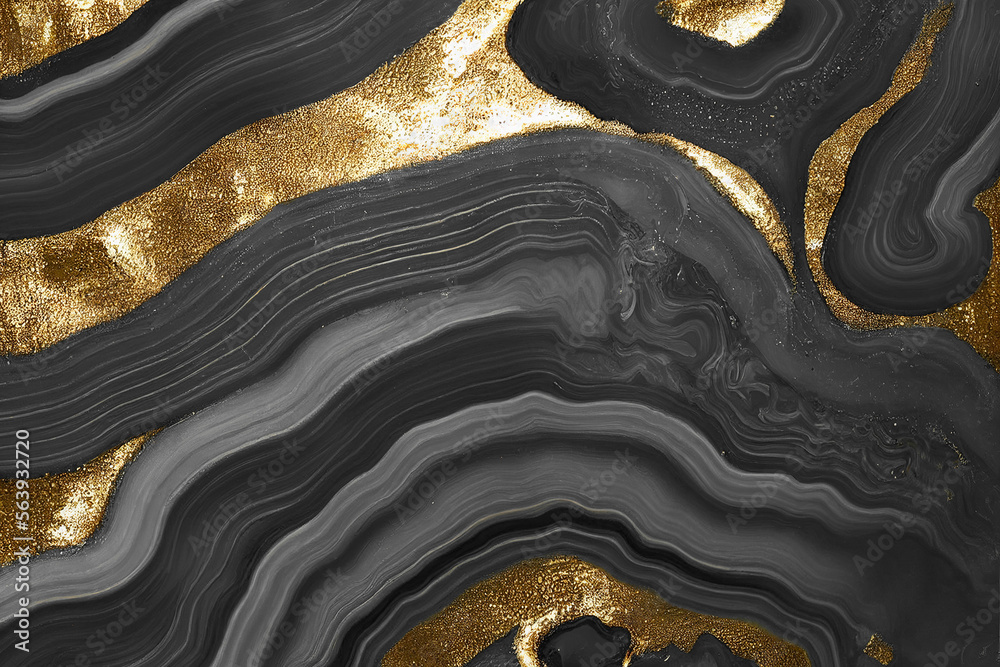 Abstract art background with a fluid marble black and gold texture. Splendid luxury abstract artwork