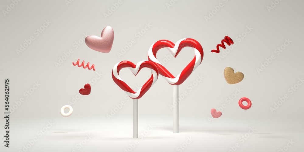 Appreciation and love theme - heart shaped lollipops - 3D