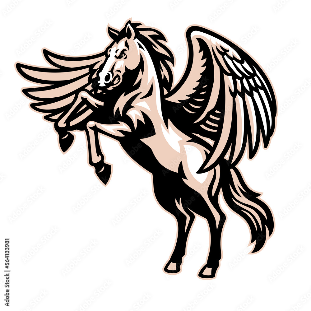 Standing Winged White Horse Mascot logo