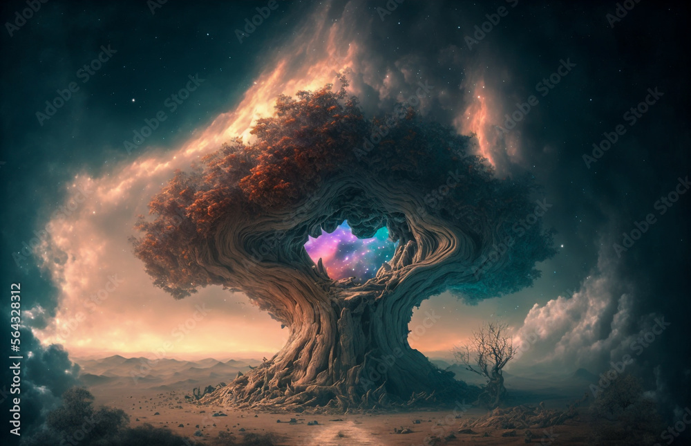 Magical, dream strange tree on alien planet. Created with Generative AI technology.