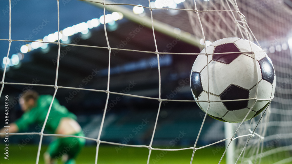 Football Championship: Ball Hits Net. Goalkeeper Jumps and Fails to Protect Goals, Competition Score