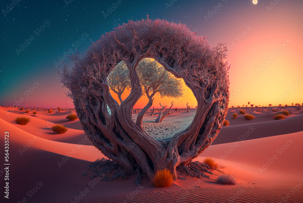 Magical, dream strange tree on alien planet. Created with Generative AI technology.