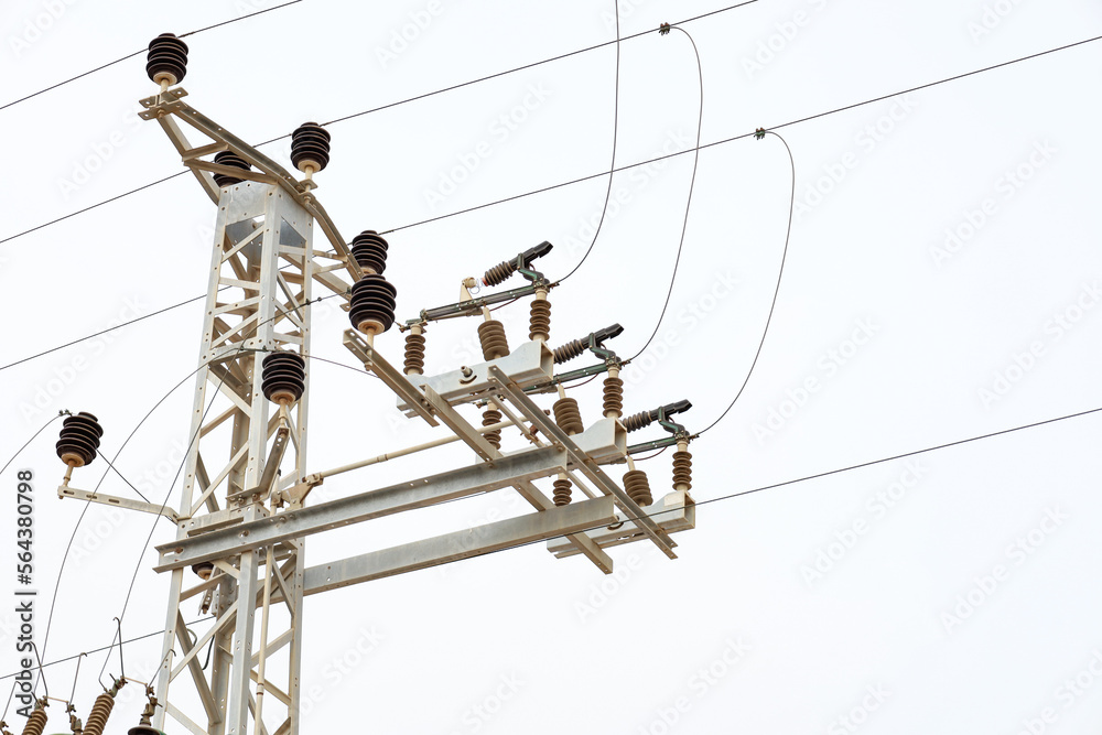 Modern electric pole in city, closeup