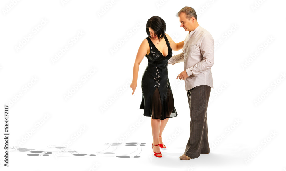 Couple at Dance Lesson  - isolated on white background