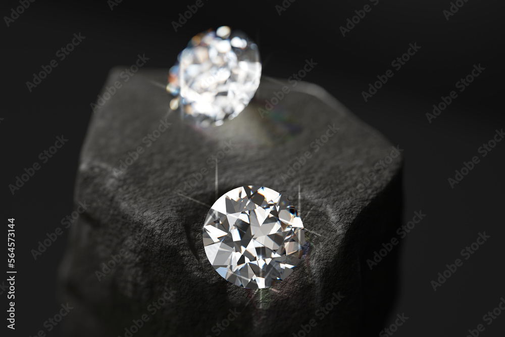 Diamonds group placed on roughn background 3d Rendering