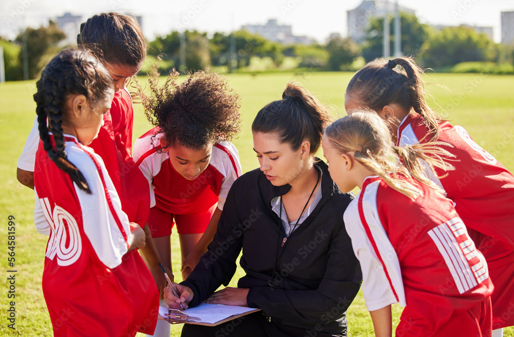 Planning, sports or coach with children for soccer strategy, training or health goals in Canada. tea