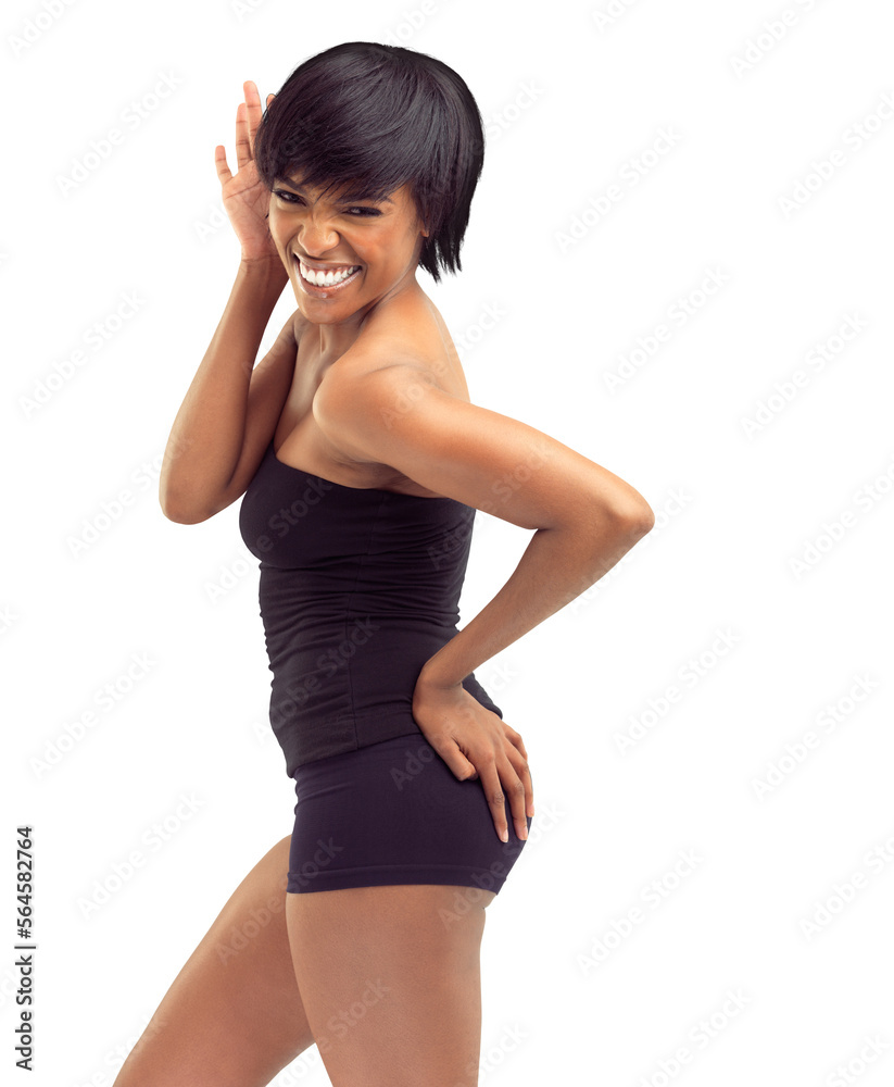 A fit young african woman posing isolated on a PNG background.