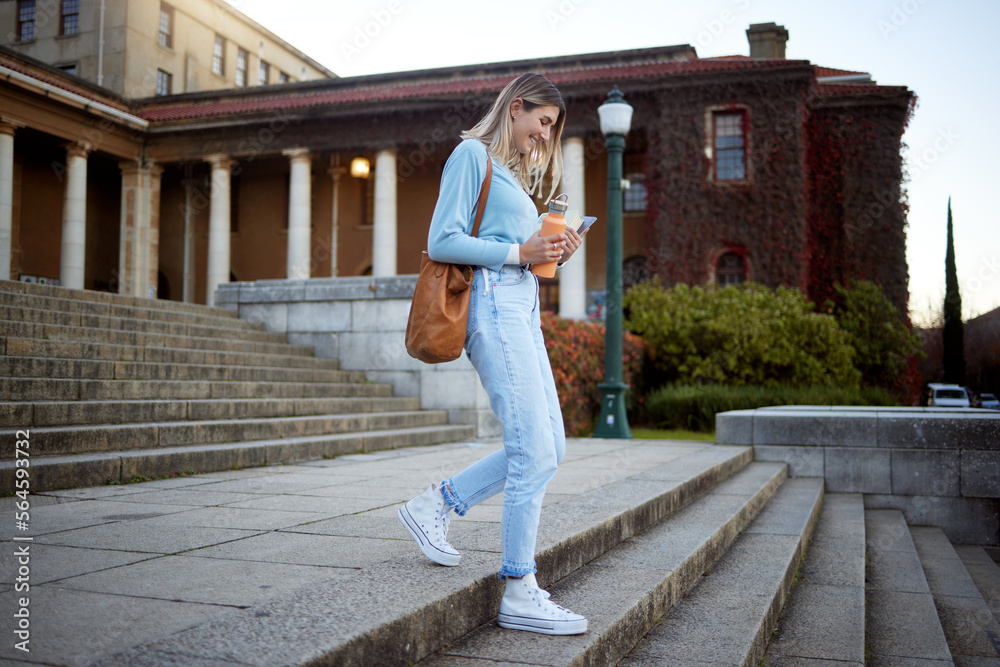 女性，校园楼梯上的学生和大学，教育与学习，学术目标与学者