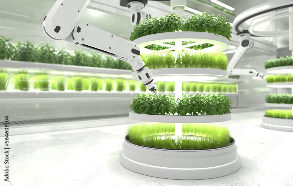 Smart robotic farmers concept, robot farmers, Agriculture technology, Farm Automation