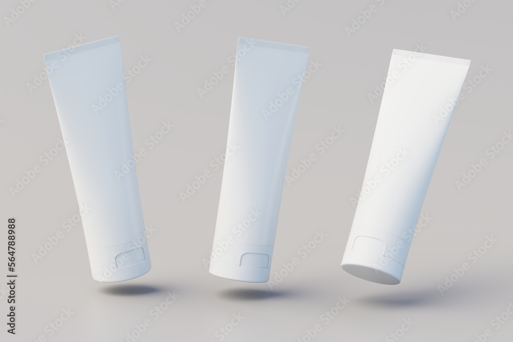 Cosmetic Cream Tube Packaging Multiple Tubes Mockup. 3D Illustration