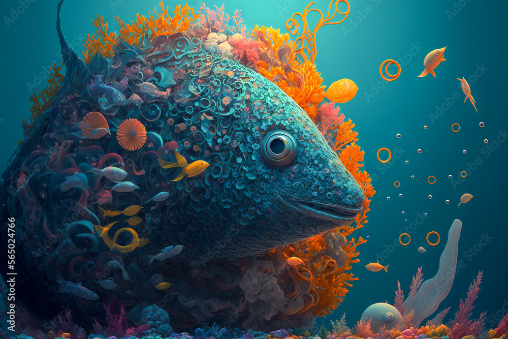 Fantasy decorated fish in the water. Created with Generative AI technology.