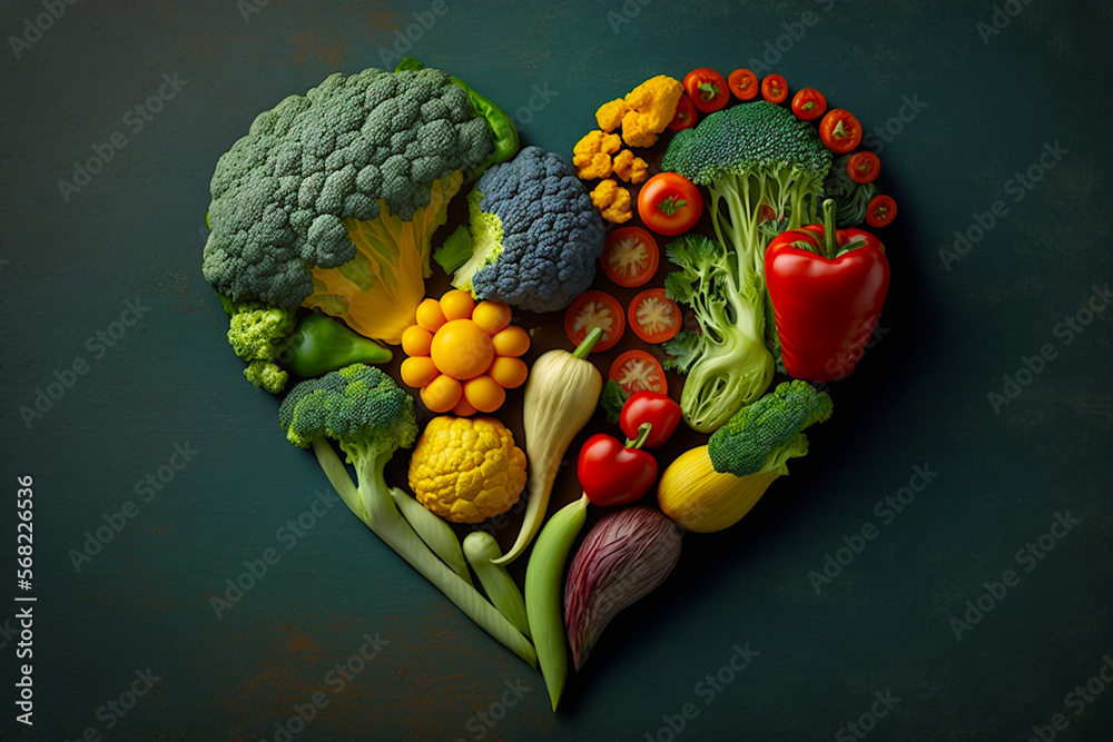 Heart made of vegetables. Ecology concept, love for nature, vegetarian, heart health, ecology lover.