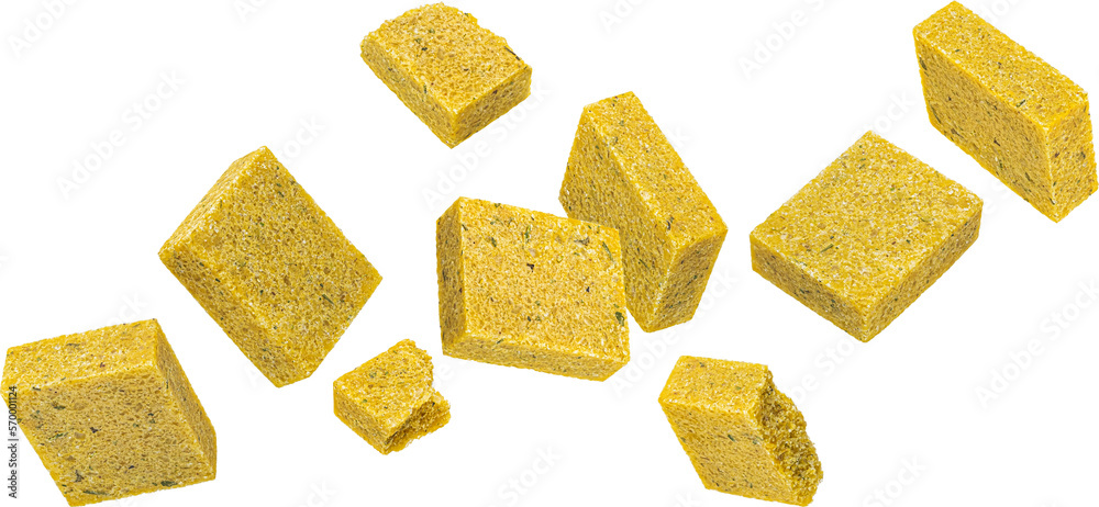 Falling bouillon cubes isolated