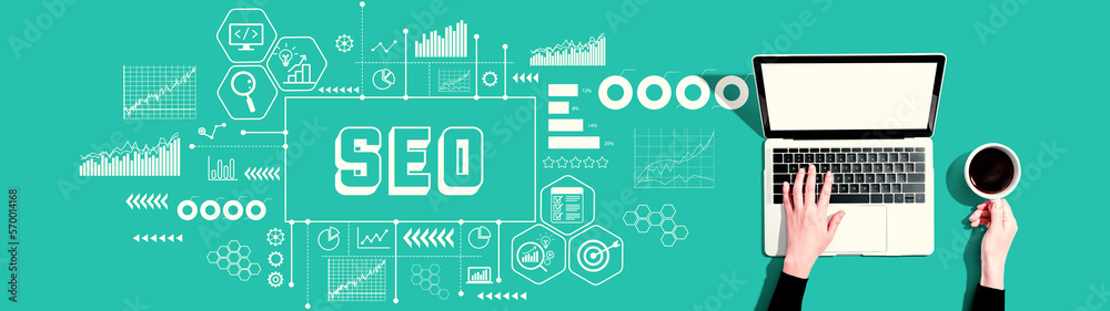 SEO - Search Engine Optimization theme with person using a laptop computer