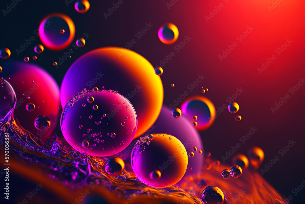 Abstract fluid color bubbles background. Oil colorful drops. Generative AI 