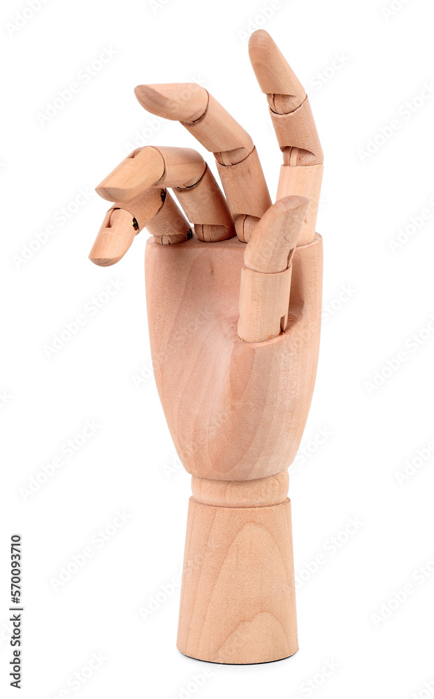 Decorative wooden hand on white background