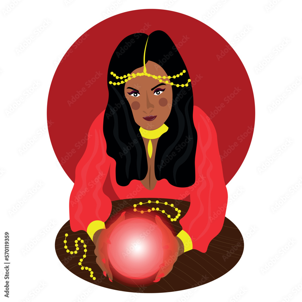 Fortune teller with crystal ball on white background