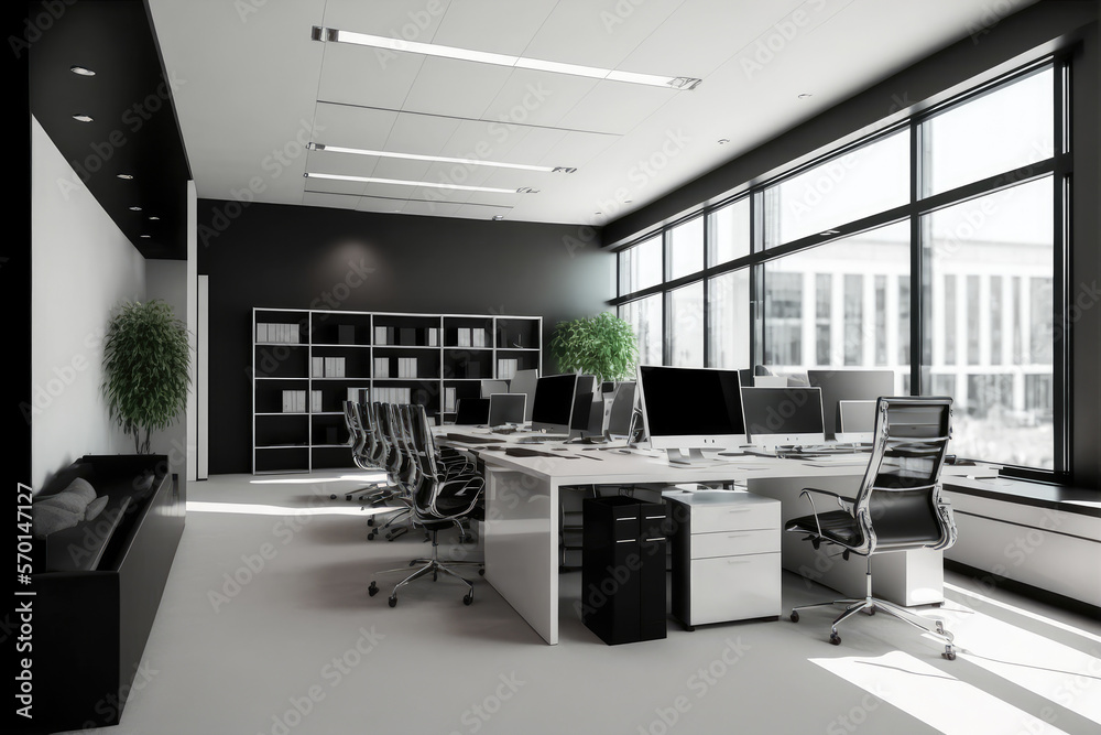 Modern office interior design . Contemporary workspace for creative business. Peculiar AI generative