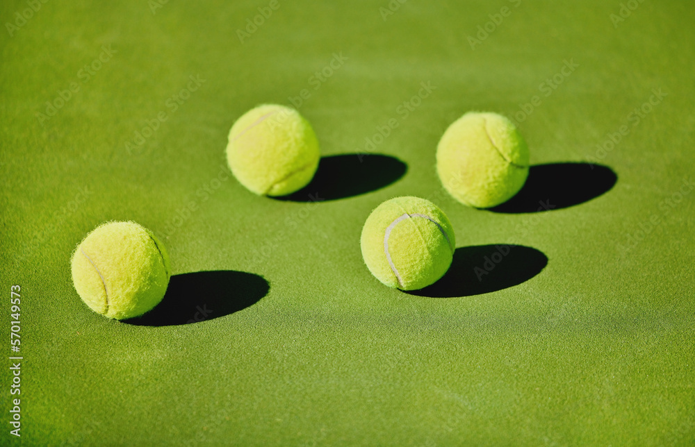 Ball, tennis and outdoor court for a game, fitness and training for sports at a stadium. Shadow, sta