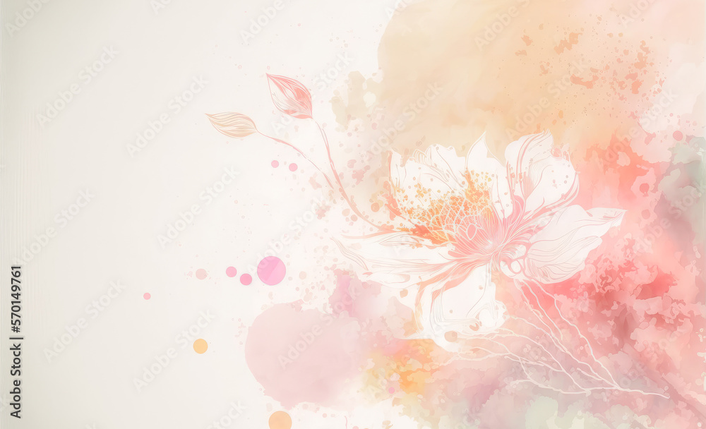 Abstract watercolor art background with pink flowers in style of watercolor paints design. Peculiar 