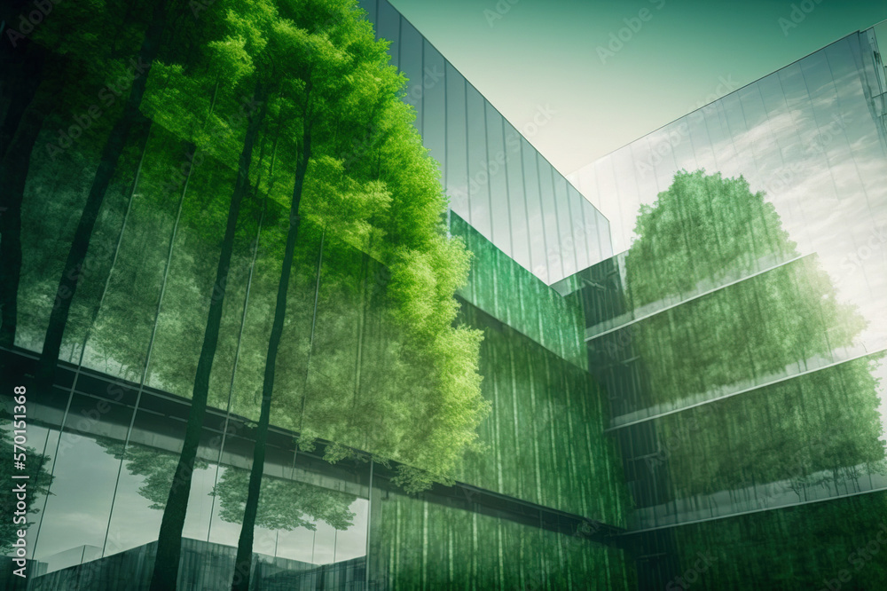 Environmental friendly and sustainable office building in the modern city . Sublime Generative AI im