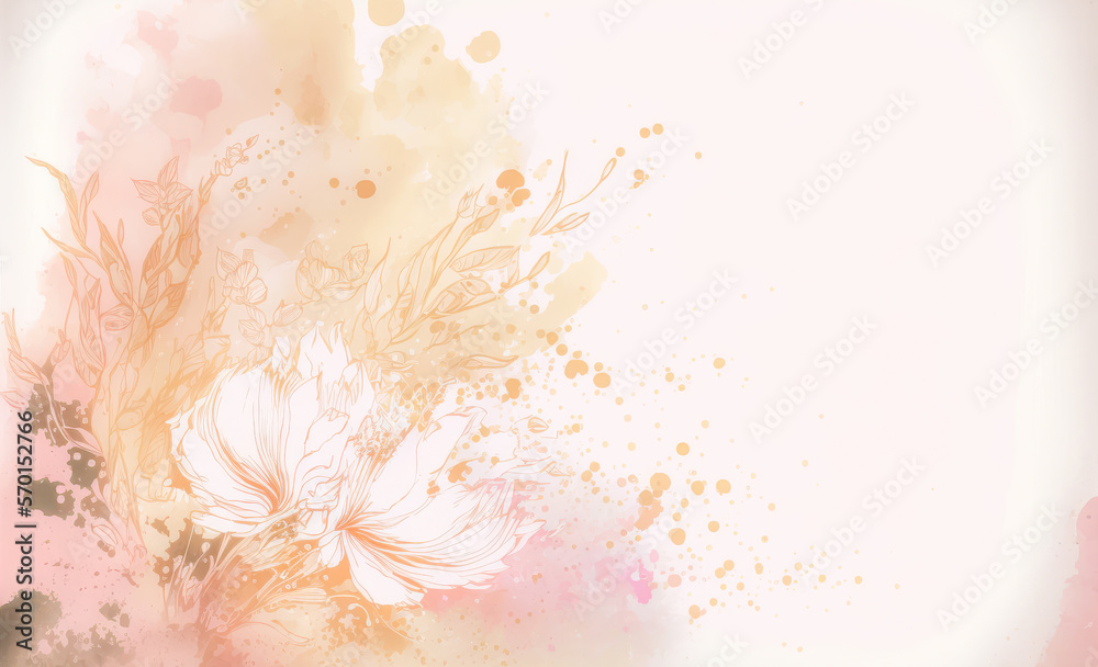 Abstract watercolor art background with pink flowers in style of watercolor paints design. Peculiar 