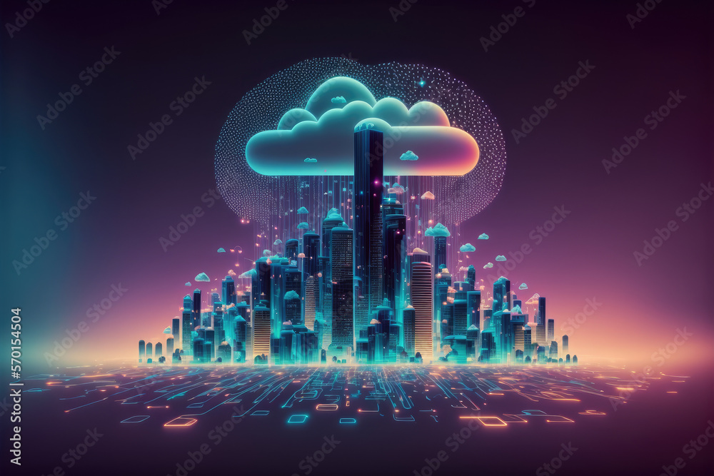 Futuristic smart city internet network connection through wireless system. Peculiar AI generative im