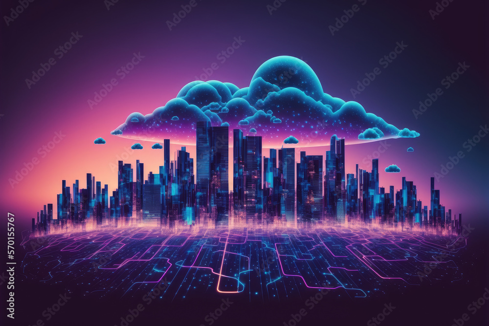 Futuristic smart city internet network connection through wireless system. Peculiar AI generative im