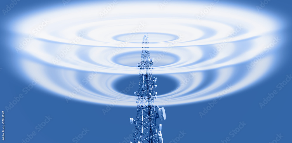 Antenna tower of telecommunication and Phone base station with TV and wireless internet antennas 