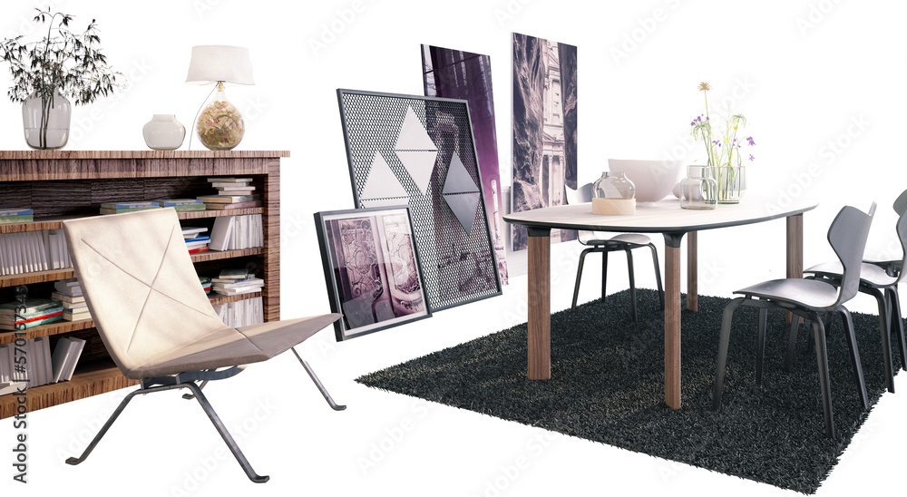 Modern Table Set With Decor By Day- isolated 3D Visualization