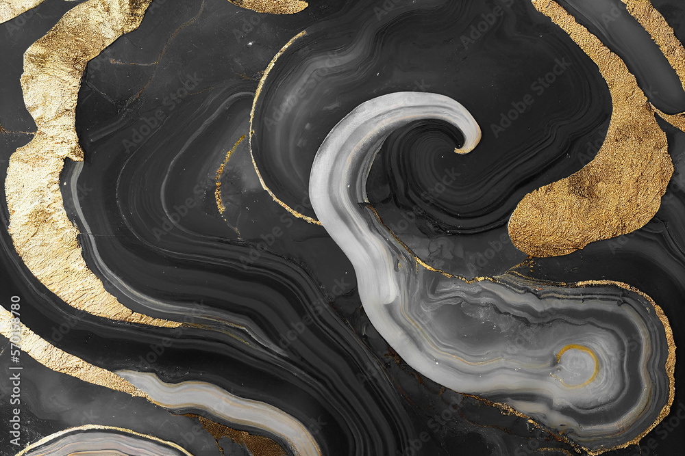 Abstract art background with a fluid marble black and gold texture. Splendid generative AI luxury ab