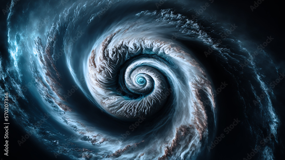 View of a cyclone eye from space. Giant hurricane background. Generative ai