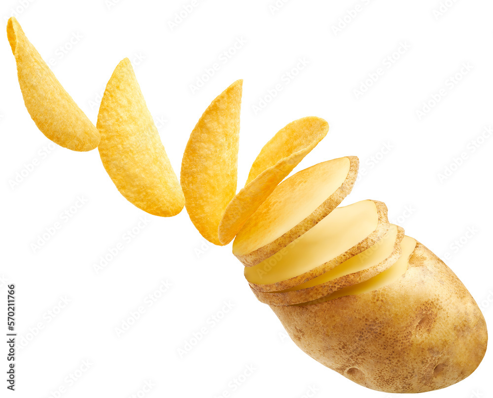 Potato slices turning into chips