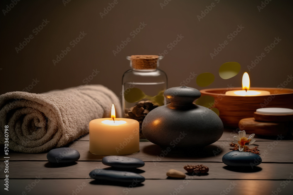 AI Generative image, spa accessory composition set in spa hotel , beauty wellness center . Spa produ