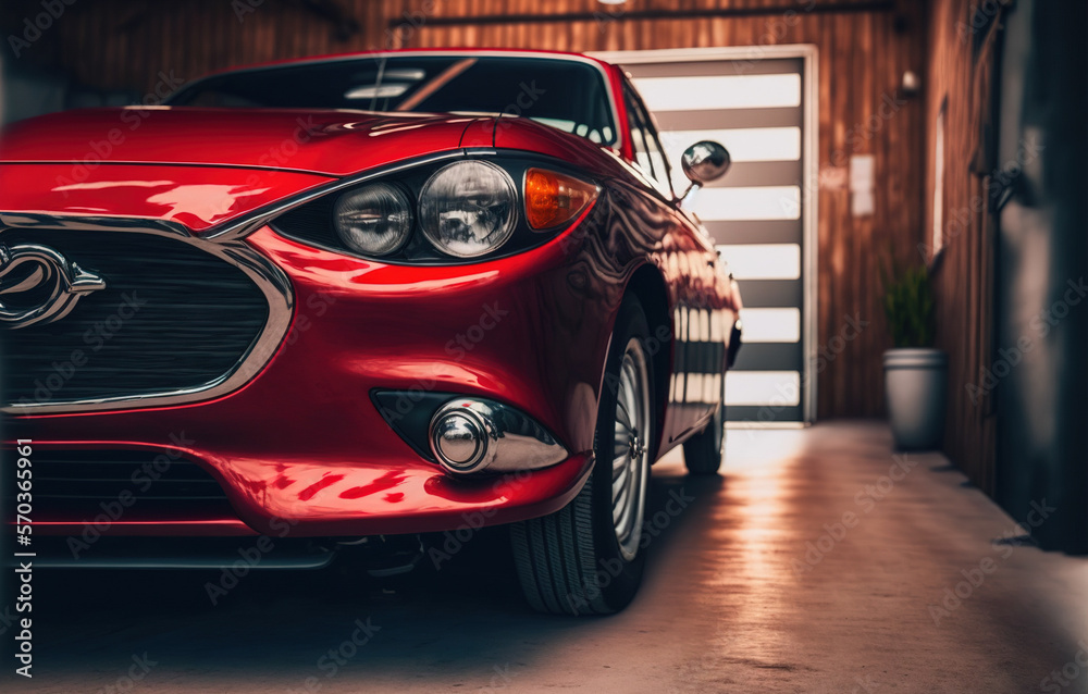 Luxury car park in indoor garage in close up view . Sublime Generative AI image .