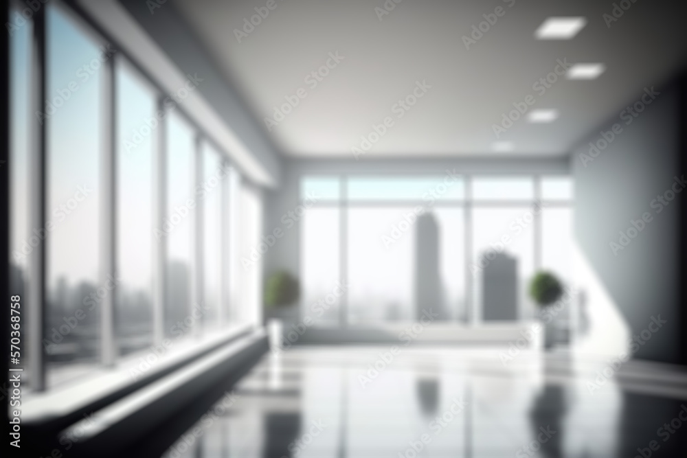 Blur background of empty modern office background in city center . Workspace interior design . Clean