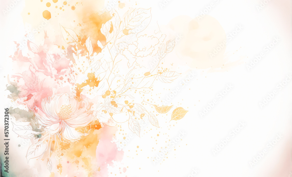 Abstract watercolor art background with pink flowers in style of watercolor paints design. Peculiar 