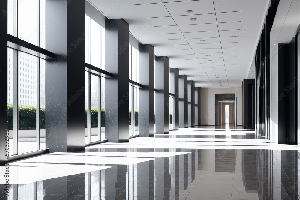 Empty entrance hall of modern public station or large convention center lobby . Contemporary beautif